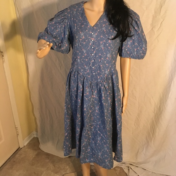 Vintage multicolor blue hand sewn dress size 12 - Picture 2 of 5